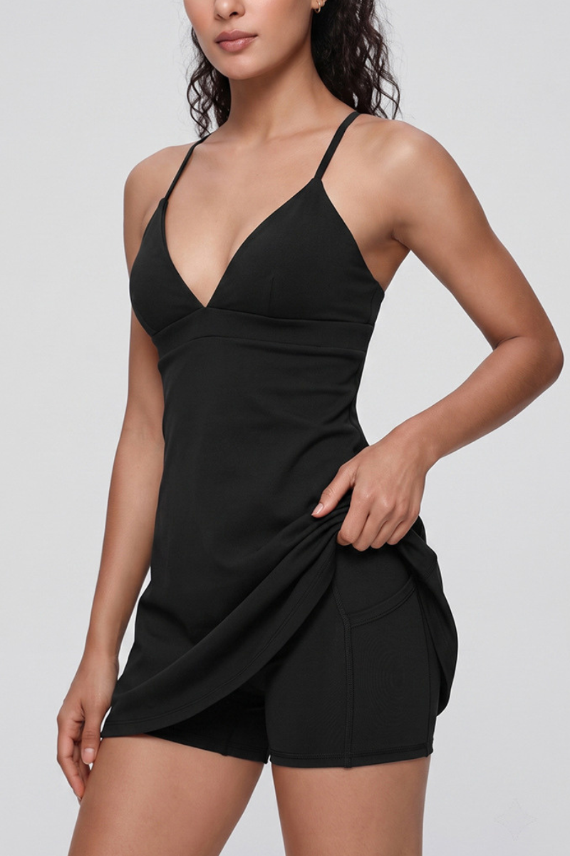 Women's Cross Back Tennis Mini Dress With Built‑In Shorts