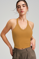Women's Athletic V-neck Cropped Solid Tank Top