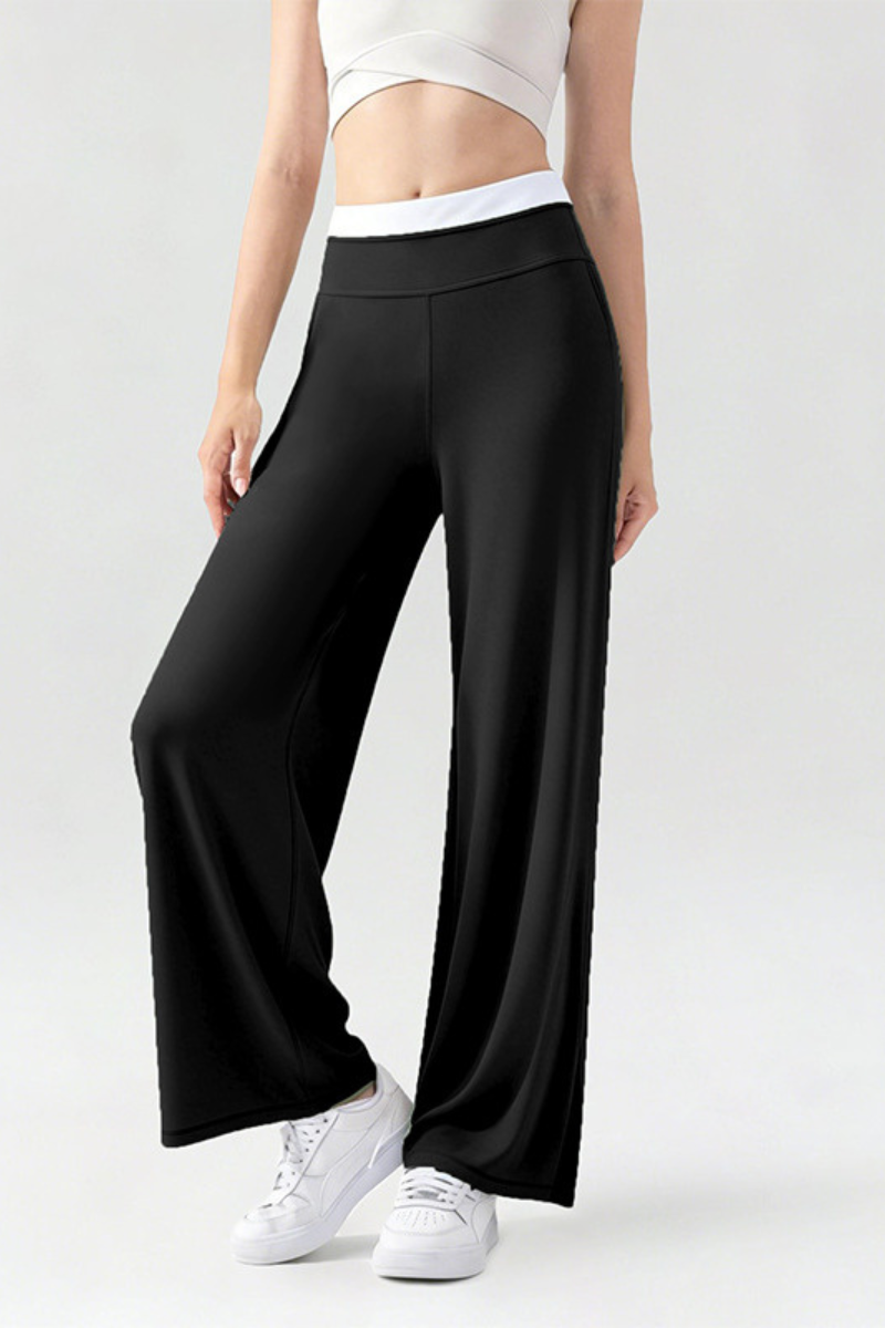 Women's Athletic High-Waisted Color Block Wide Leg Pants