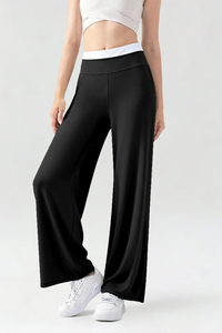 Women's Athletic High-Waisted Color Block Wide Leg Pants