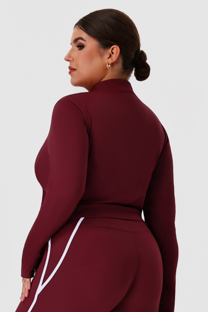 Plus Size Women's Fitted Mock Neck Long Sleeve Pocket Yoga Jacket
