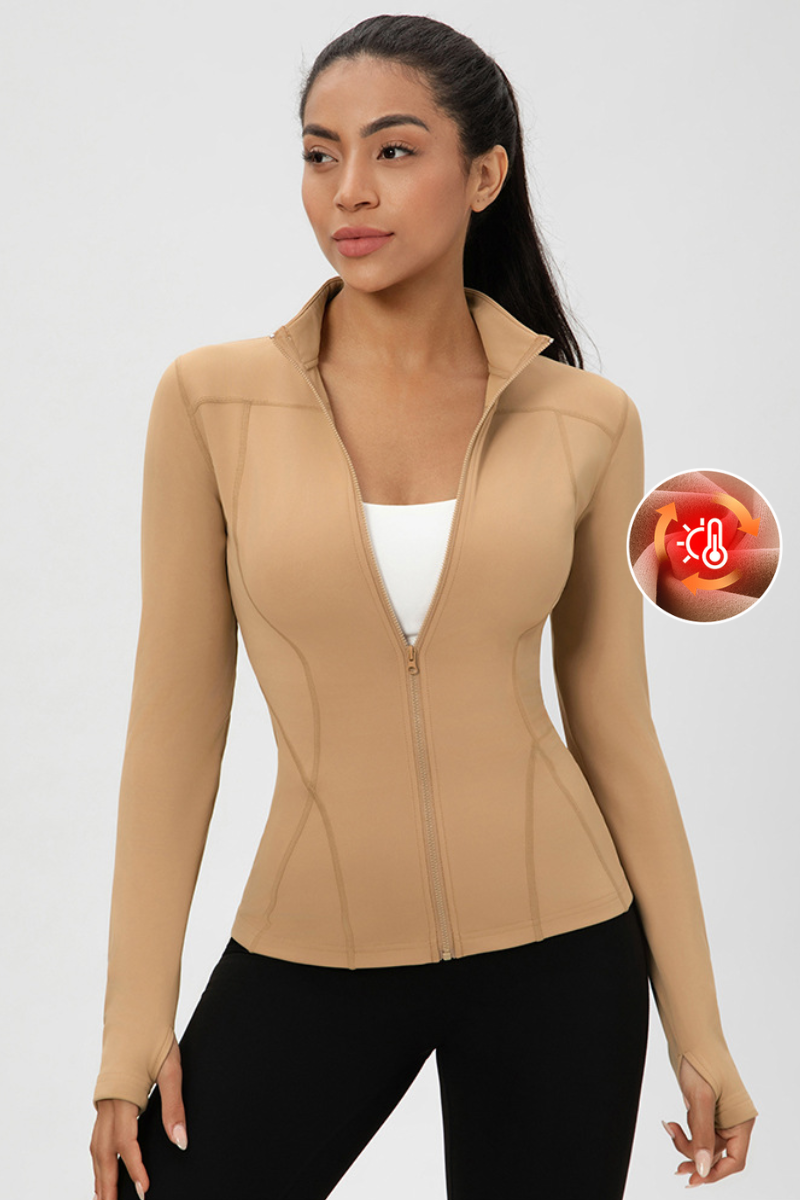 Women’s Stand-Collar Slim-Fit Fleece-Lined Athletic Jacket