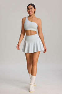 Women's Two-Piece Set: One-Shoulder Sports Bra & Tennis Skirt