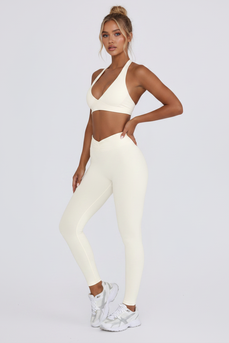 Women's Brushed Sports Yoga Bra And Pleated Legging Set