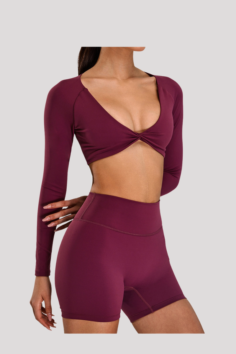 Women's Athletic Twist-Front Cropped V-neck Long Sleeves T-shirt