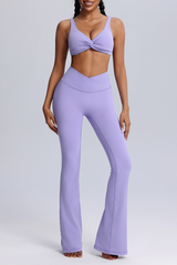 Women's Twisted Sports Bra & Cross-Waist Flare Pants Set