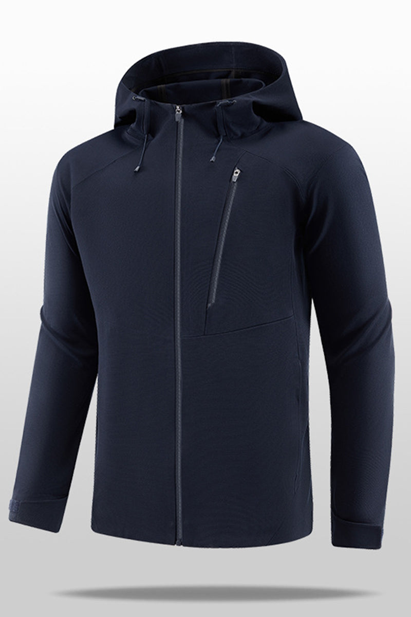 Men Hooded Cold-Resistant Quick-Dry Outdoor Training Running Jacket