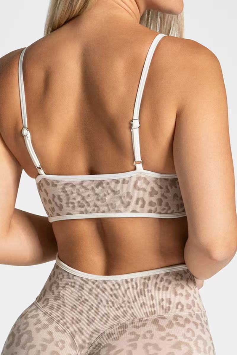 Women's Seamless Contrast Leopard Print Sports Yoga Bra