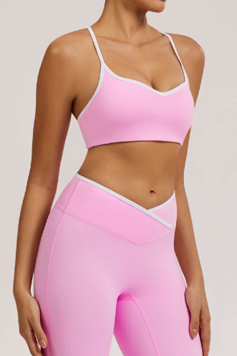 Women's Color-Block Crossover-Waist Sports Bra & Leggings Set
