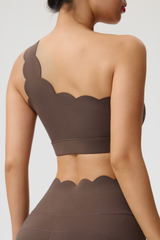 Women's One Shoulder Padded Scalloped Sports Bra