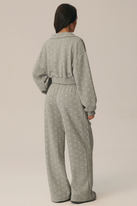 Women's Fall Polka Dot 1/4Zip Sweatshirt And Pants Set