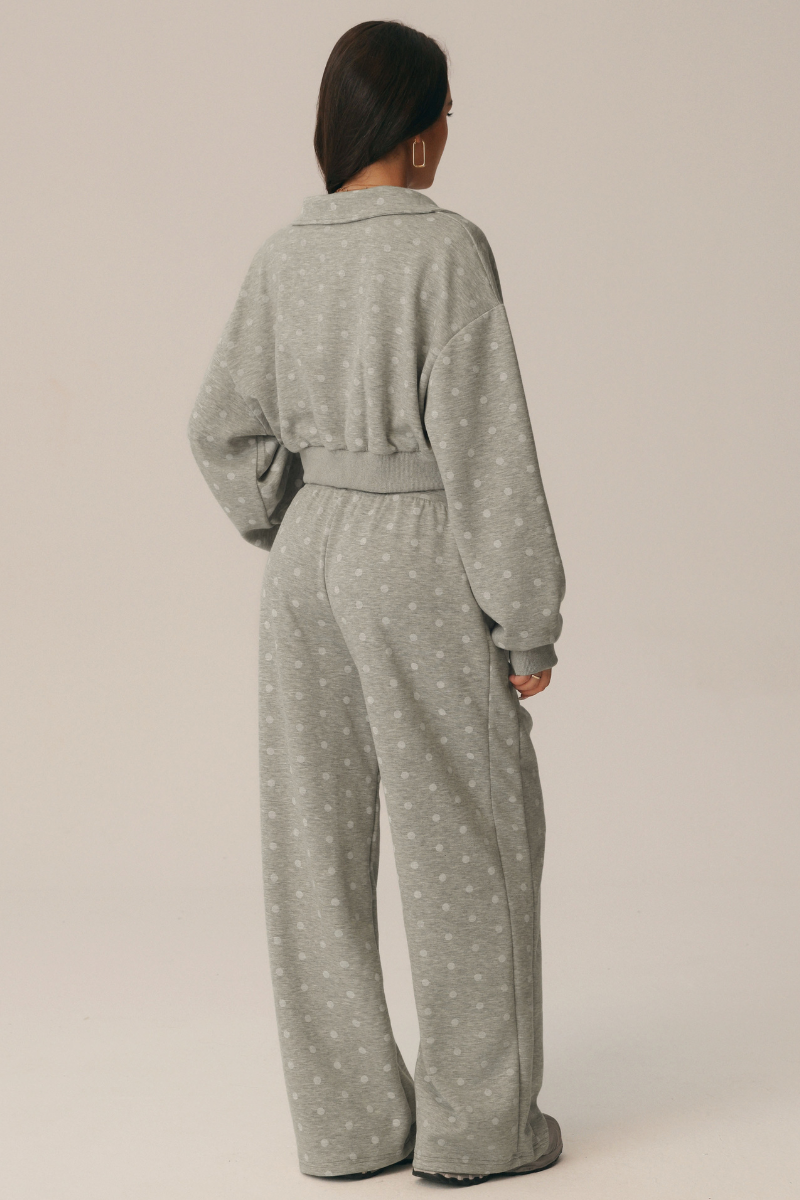 Women's Fall Polka Dot 1/4Zip Sweatshirt And Pants Set