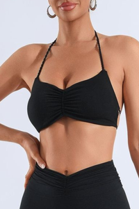 Women's Bare Feel Pleated Halterneck Backless Yoga Bra