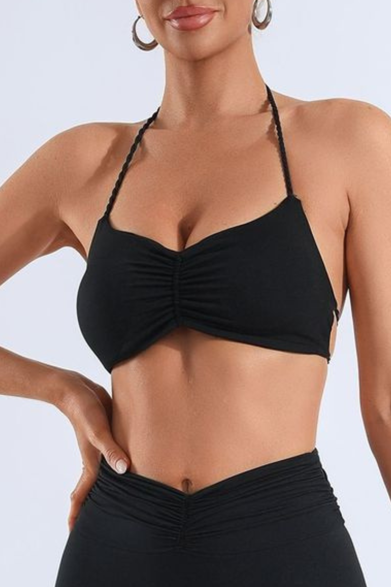 Women's Bare Feel Pleated Halterneck Backless Yoga Bra