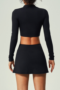 Women's Sports Set:Stand Collar Long Sleeves Top And Skirt