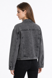 Women's Fall Vintage Grey Acid Washed Denim Jacket
