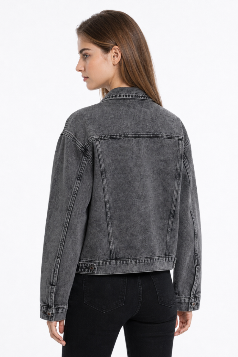 Women's Fall Vintage Grey Acid Washed Denim Jacket