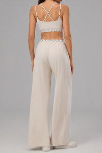 Women's Polka Dot Contrast Bra and Wide Leg Pants Yoga Set