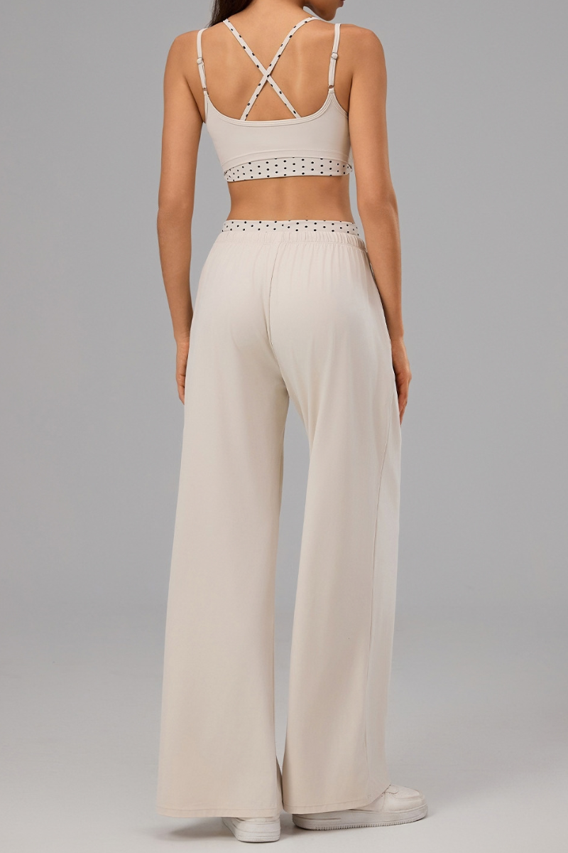 Women's Polka Dot Contrast Bra and Wide Leg Pants Yoga Set
