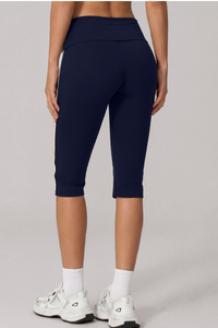 Women's Side Stripe Wide Waist Capri Sports Running Leggings
