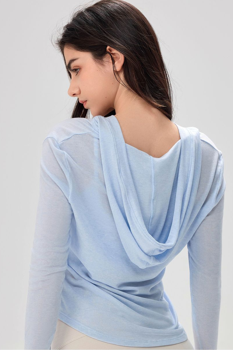 Women's Spring Loose Fit Lightweight V-neck Sheer Hoodie