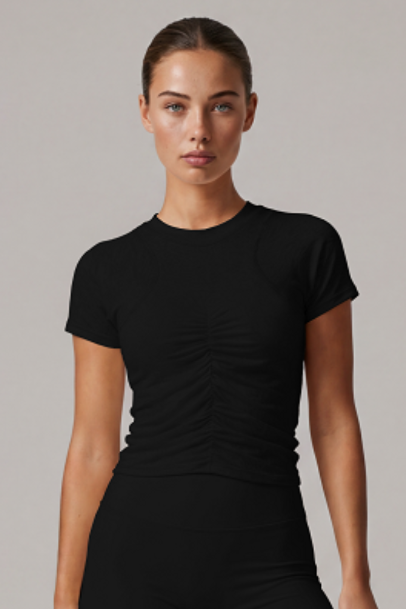 Women’s Summer Pleated Cropped Slim Fit Sport T-shirt