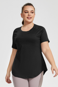 Plus Size Women's Long Breathable Mesh Yoga T-shirt