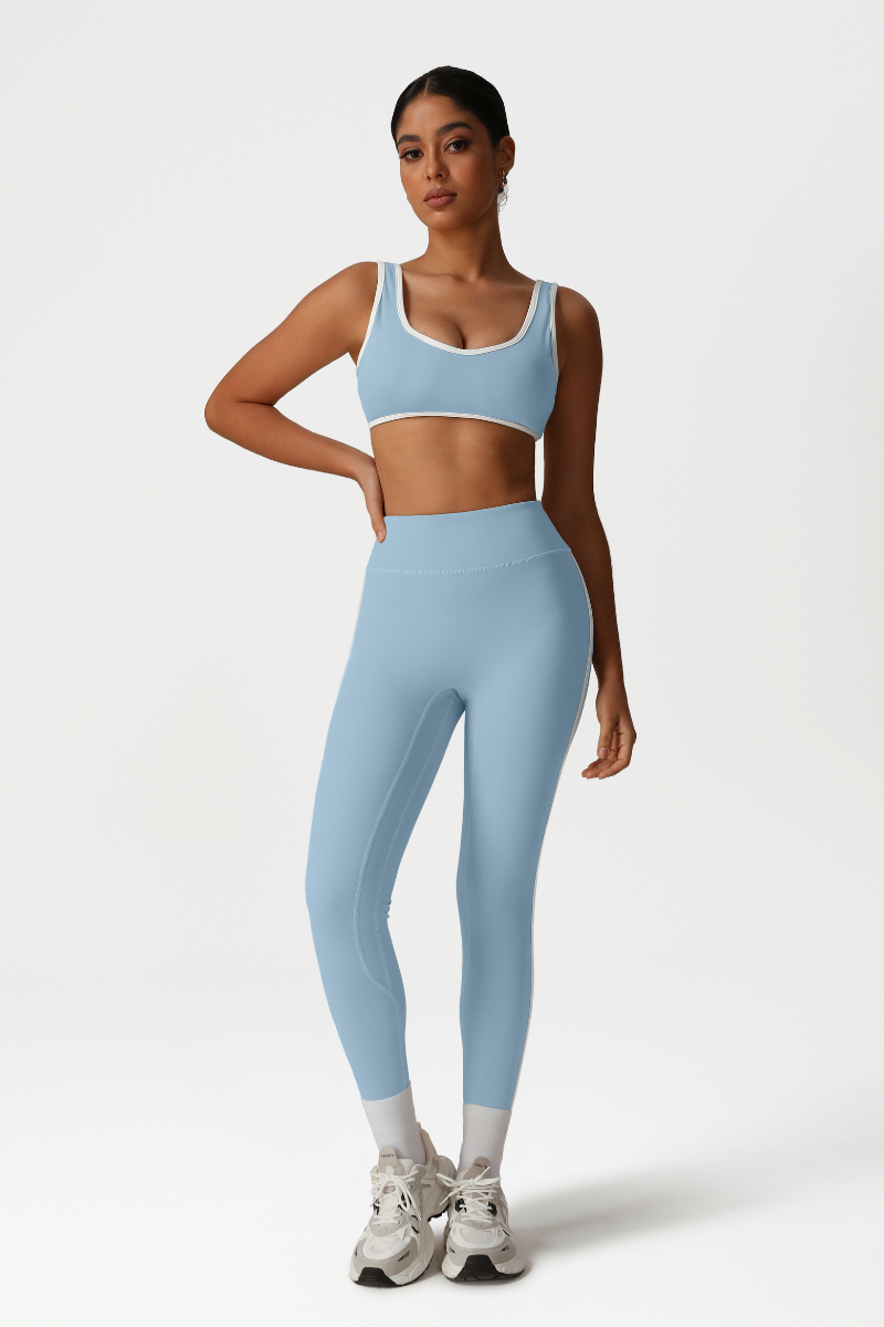Women High-Waisted Color-Block Butt-Lifting Yoga Set: Sports Bra + 9/10 Leggings