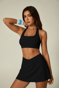 Women's Athletic Set:Halterneck Bra And V-waist Skirt