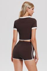 Women's V-Neck Cropped T-shirt & Shorts 2-Piece Tennis Set