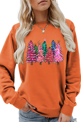 Women's Christmas Colorful Tree Print Crew Neck Sweatshirt