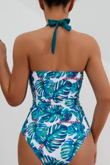 Women's Halter Deep-V Twist-Front Floral Print Swimsuit