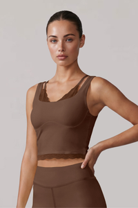 Women’s Two-Piece Wide Strap Lace Trim Cropped Tank Top
