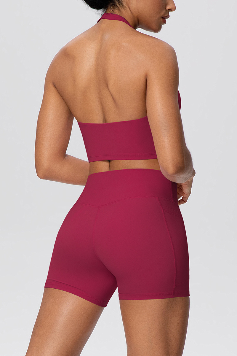 Women's Sport Set:Halterneck Tank Top And Side Pocket Shorts