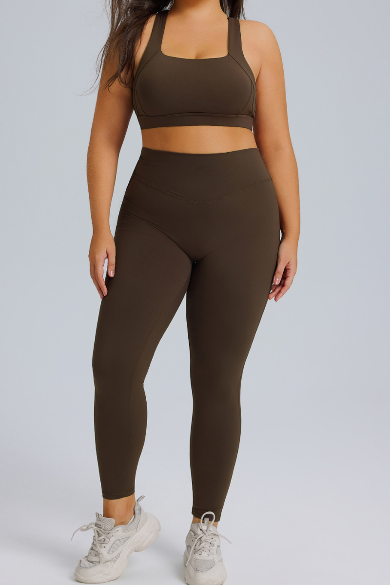 Plus Size Women's Set:Cross Back Bra And High Waist Leggings