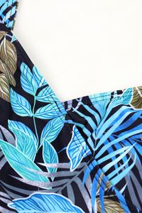 Women's One Piece Suit - Wide Strap U-Neck Leaf Print Plus