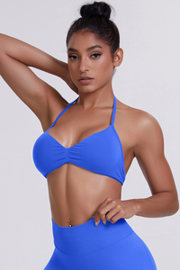 Women's Seamless Pleated Halterneck Sports Bra