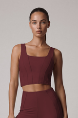 Women's Square Neck Wide Strap Corset Seam Solid Sports Bra