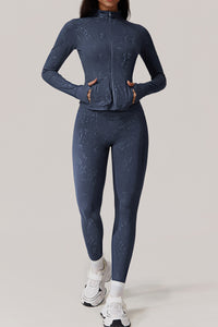 Women Gold Foil Fabric Sports Jackets + Yoga Sports Leggings