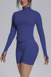Women's Seamless Stretchy Jacket And No Front Seam Short Set