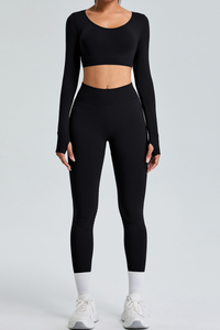 Women's Set:Cropped Long Sleeves T-Shirt&High-Waist Leggings