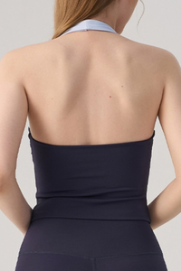 Women's Athletic Halterneck Color Block Cropped Tank Top