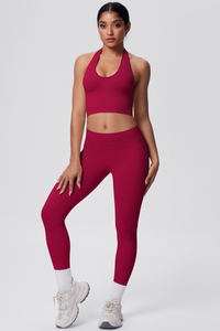 Women's Seamless Halter Tank Sport Leggings Two-Piece Set