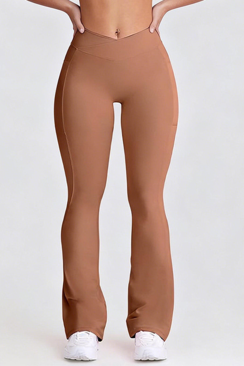Women's Side Pockets V-Waisted Sports Flared Pants