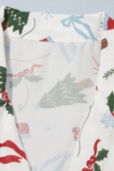 Women Christmas Long Sleeved Lapel Bow  Pajama Set