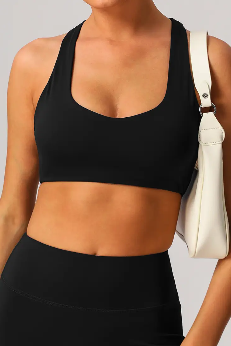 Women Solid Mid-Support I-Back Training Yoga Sport Bra