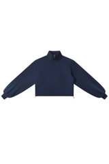 Women's Half Zip Stand Collar Cropped Drawstring Sweatshirt