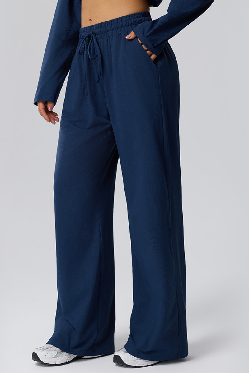 Women Fall Quick Dry lastic Waist Drawstring Wide-Leg Pants