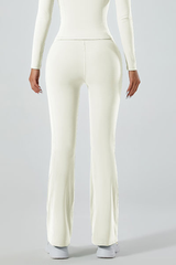 Women's micro-ruffle flare pants.