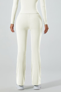 Women's micro-ruffle flare pants.